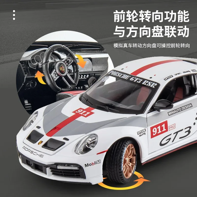 1:24 911 GT3 RSR Alloy Diecasts & Toy Vehicles Metal Car Model Sound Light Pull Back Kids Toys Collection