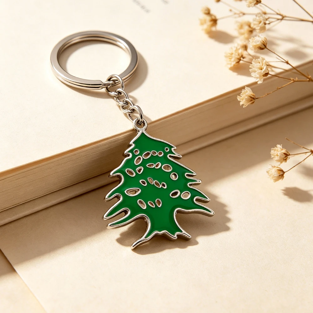 Stainless Steel Christmas Tree Keychain Green Enamel Pendant Keyring for Men Women Christmas Jewelry Accessory Gift