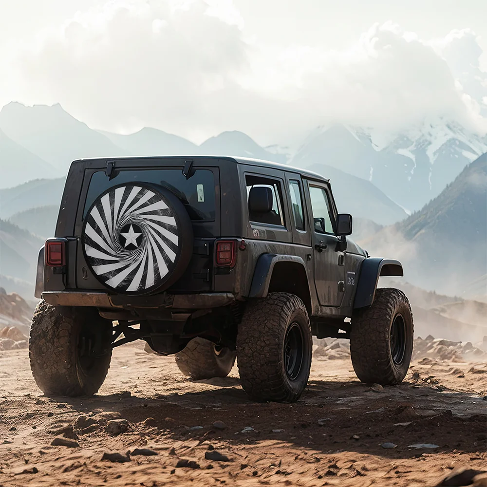 Spiral-Star-Pattern-Spare-Tire-Cover-Black-White-Sunburst-Design-Durable-Polyester-for-Jeep-SUV-Truck