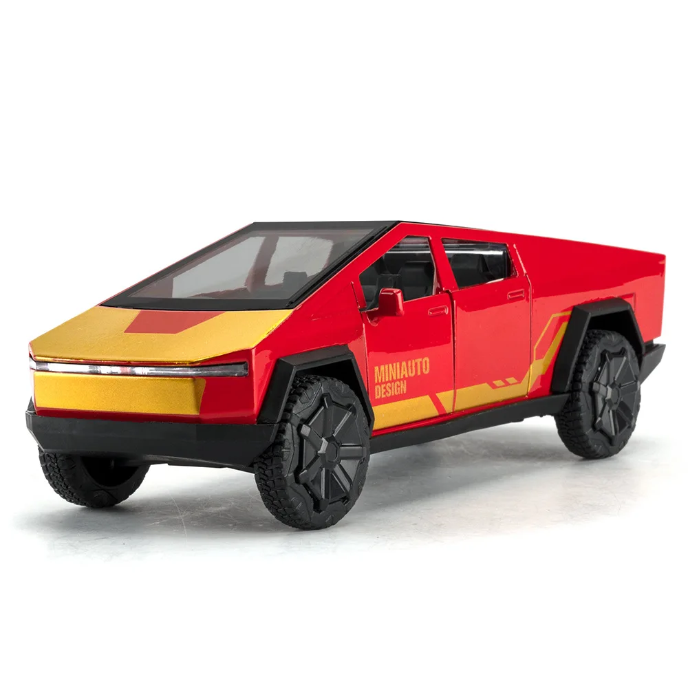 1:32 Tesla Cybertruck 픽업 SUV 합금 자동차 모델 다이캐스트 금속 장난감 오프로드 차량 풀백 사운드 라이트 장난감 컬렉션 선물