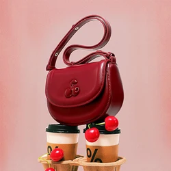 TOUTOU Shoulder Saddle Bags Adjustable Strap for Cosmetics PU Cherry Female 2024 Fashion Crossbody Handbag Women Christmas Gift