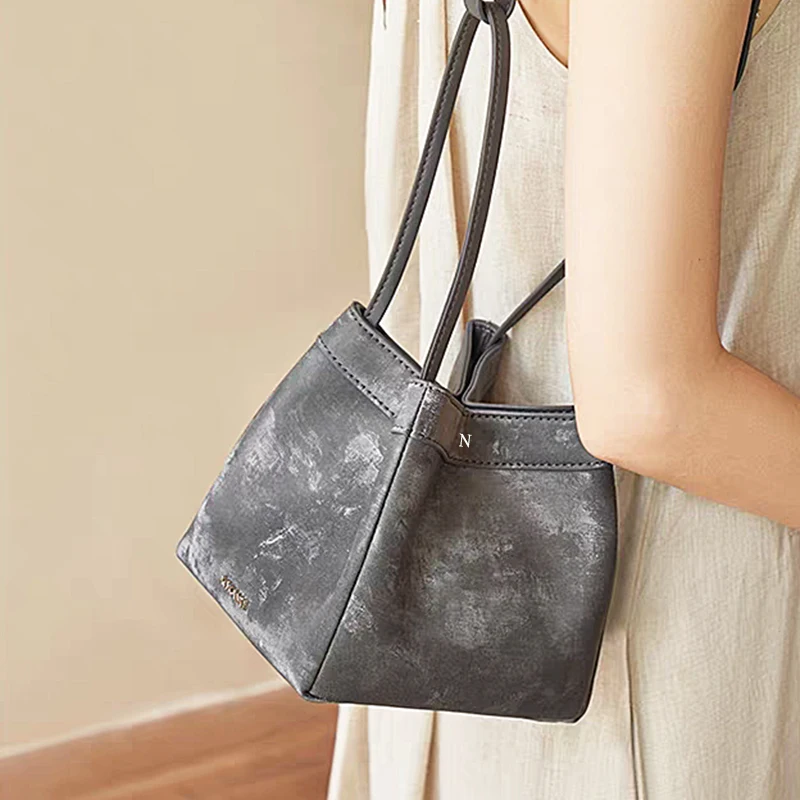Custom Letters Luxury Design Woman Suede Leather Handbag Lady Fashion Silk Brand Shoulder Bag Party Bucket Bag Cross-body Bags - Image 6
