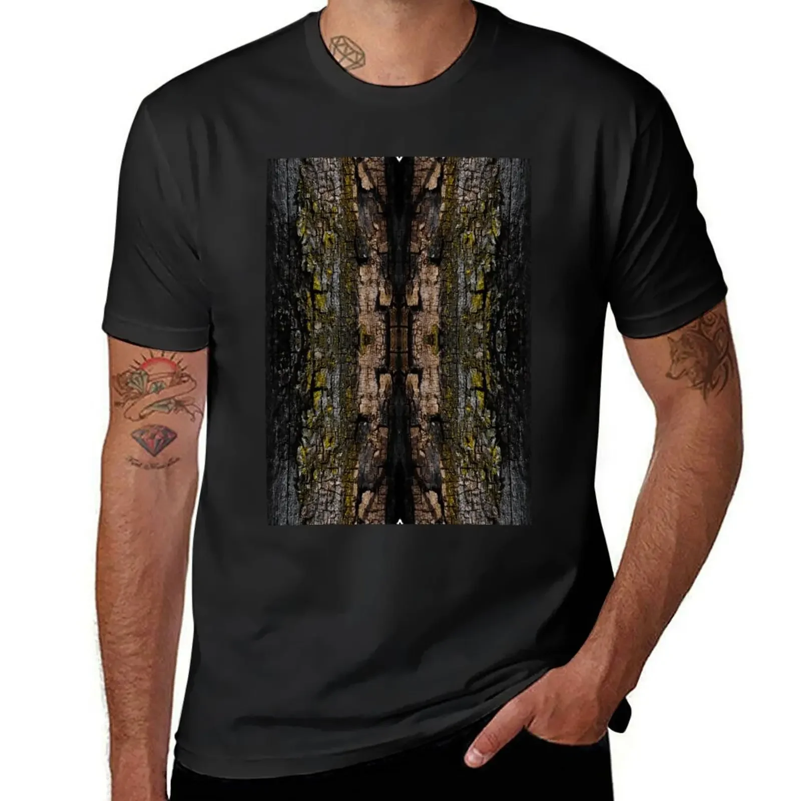 Cool Brown wood bark with yellow lichen pattern T-Shirt sports fans cute clothes mens white t shirts