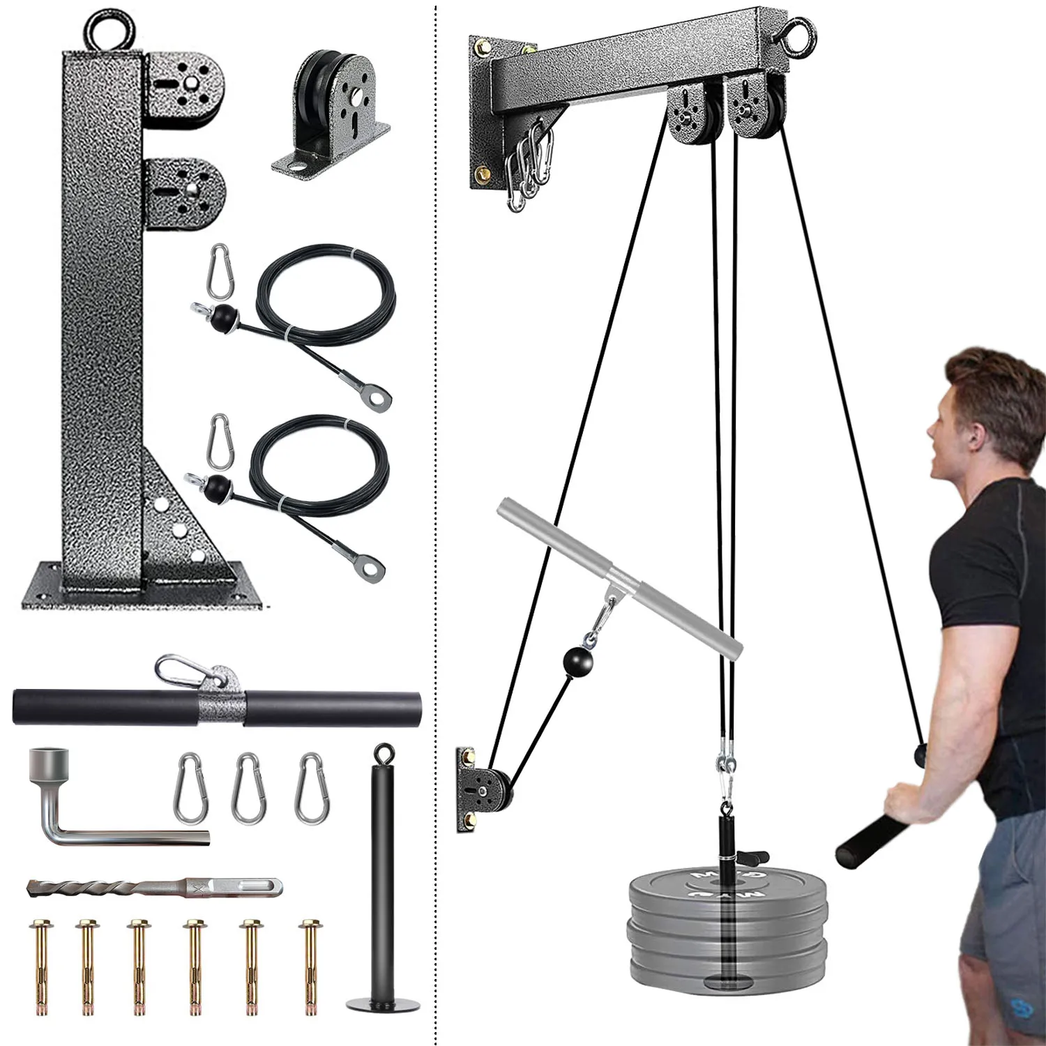 DIY Wall-Mounted Pulley Cable Machine Set Attachment System Biceps Triceps Strength Trainning Sport Workout Fitness Equipment