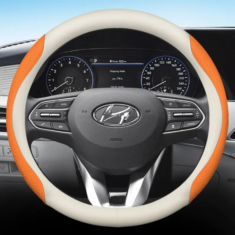 Leather Car Steering Wheel Cover for Hyundai Creta II 2021 2022 - 2024 Breathable Non-slip Car-styling Auto Interior Accessories