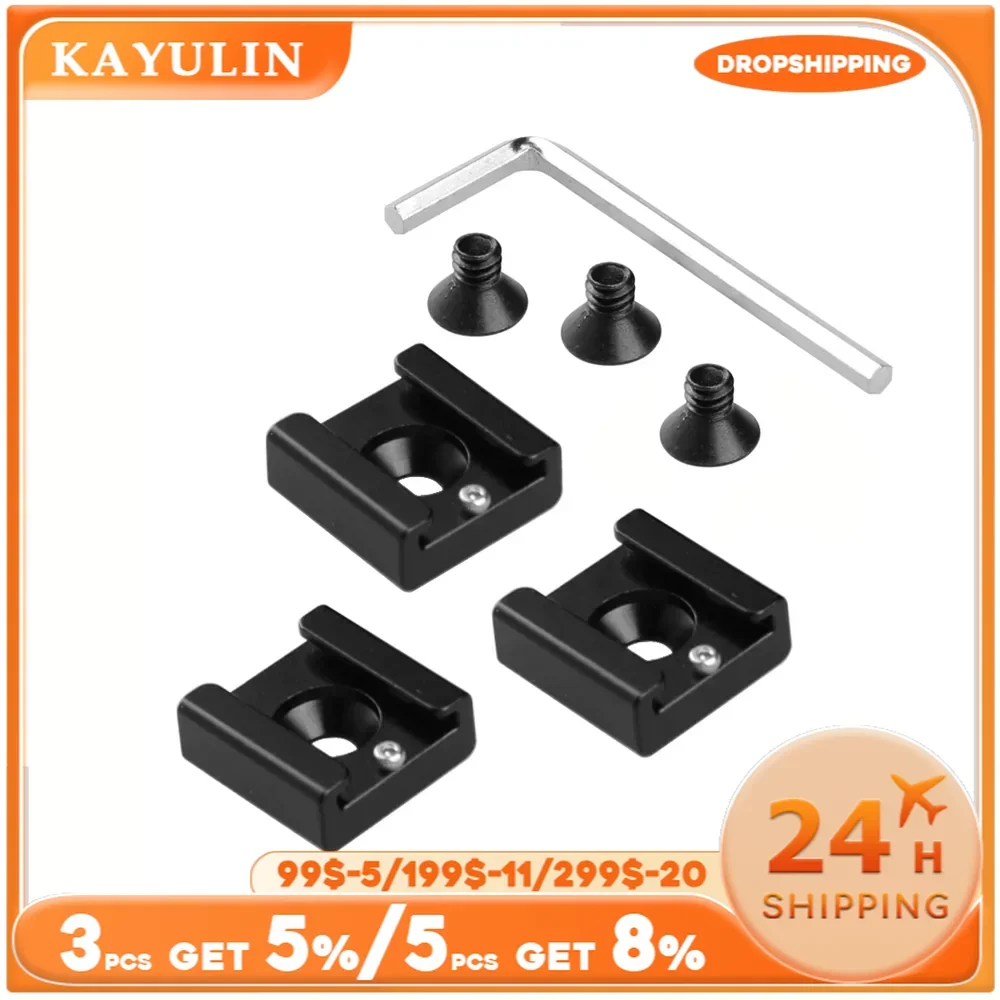 KAYULIN 1/4 inch Hot Cold Shoe Mount for Flash Light DSLR Rig Blackmagic Cinema Camera Cage (3 pcs pack)