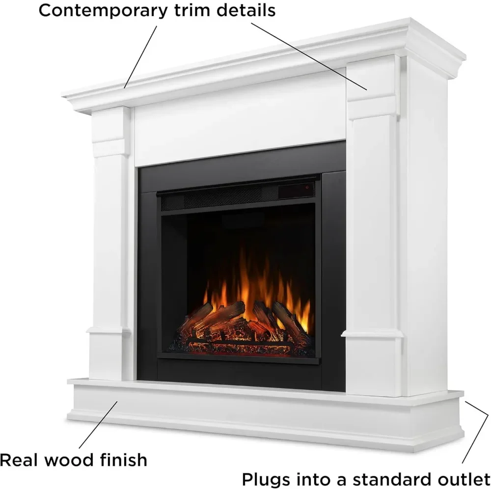 Silverton 48” Electric Fireplace with Mantel for Living Room or Bedroom, Replaceable Fireplace Insert Heater, Realistic Log