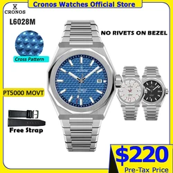 Cronos Luxury Men Watch 39mm Automatic PT5000 SW200 Wristwatches Sapphire Leather Strap 10ATM See-through Back L6028M