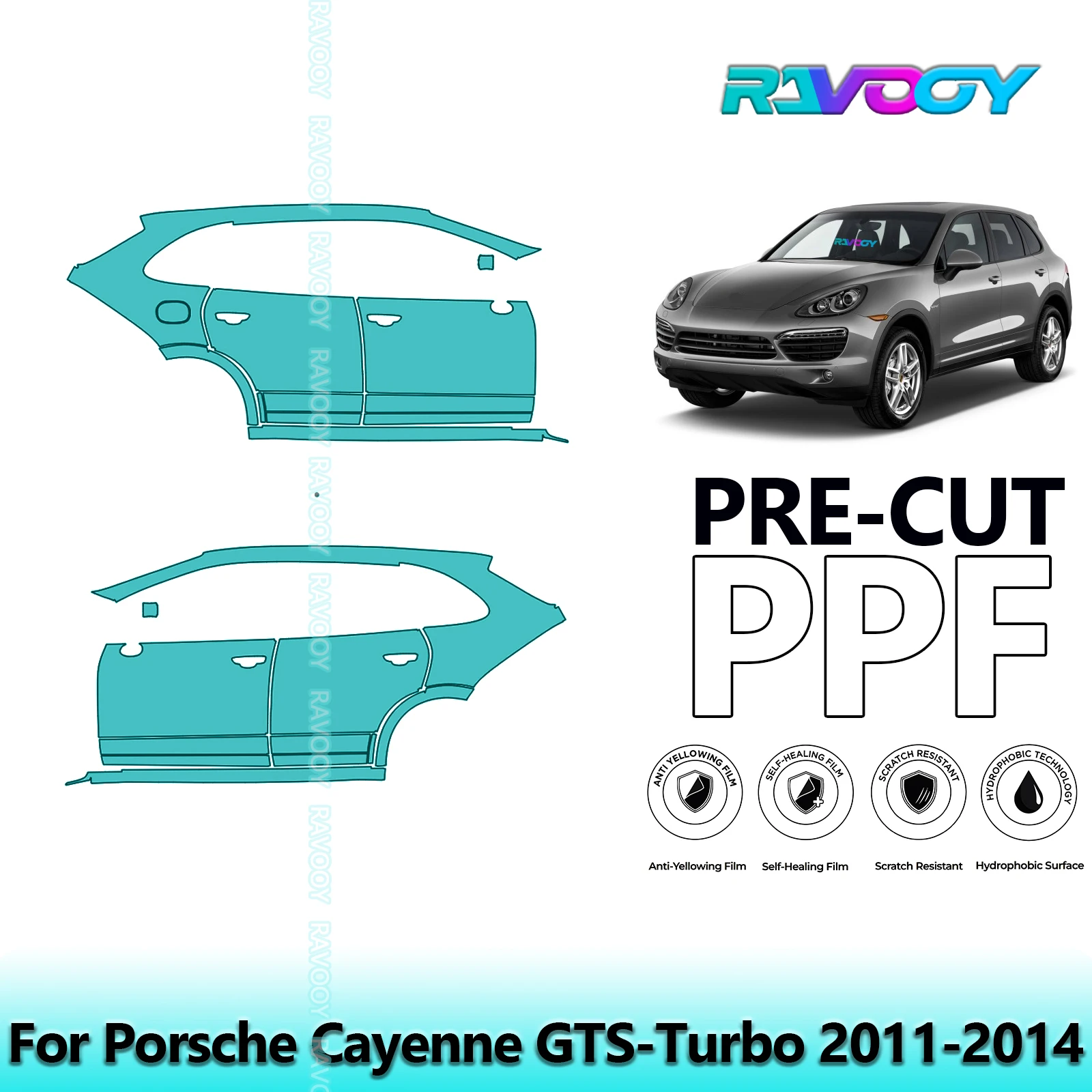 

For Porsche Cayenne GTS-Turbo 2011-2014 8.5mil Clear Matte Pre-Cut PPF Door & A/B Pillar Kit TPU Paint Protection Film Set