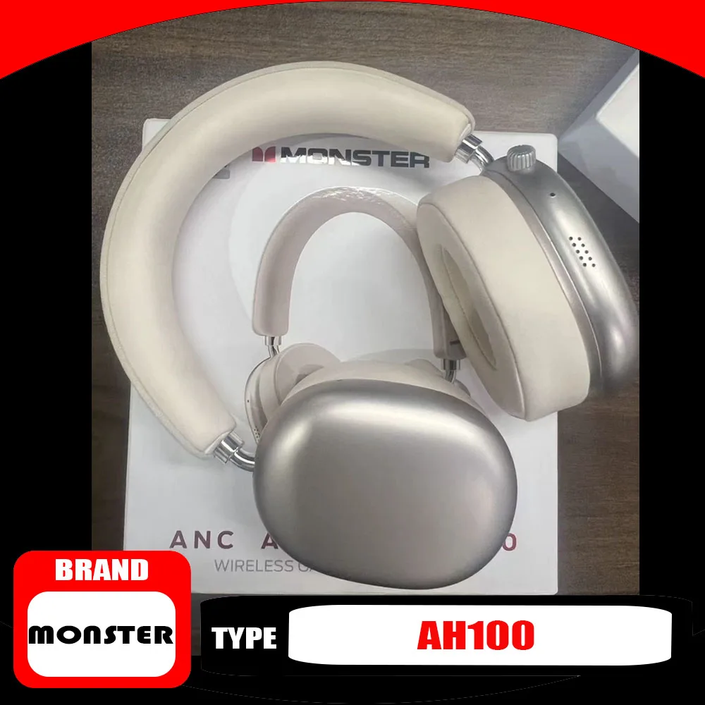 Monster AH100, fones de ouvido com cancelamento de ruído ativo (ANC), Bluetooth 6.0, fones de ouvido com cancelamento de ruído de -45 dB, som estéreo de alta fidelidade, fones de ouvido sem fio, duráveis.