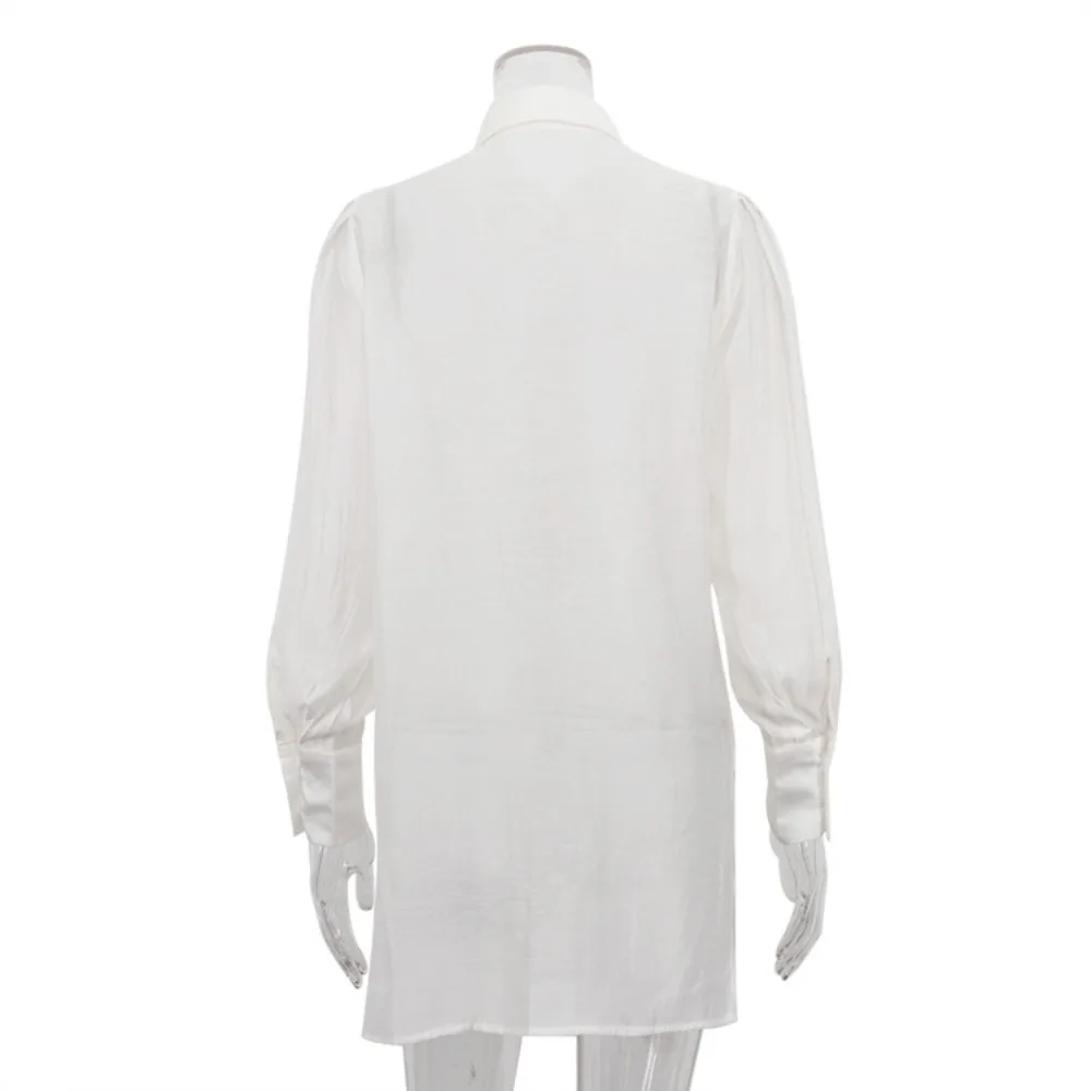 TWOTWINSTYLE Solid Spliced Lace Up Blouses voor Vrouwen Revers Lange Mouw Hoge Taille Minimal;ist Shirts Vrouwelijke Nieuwe