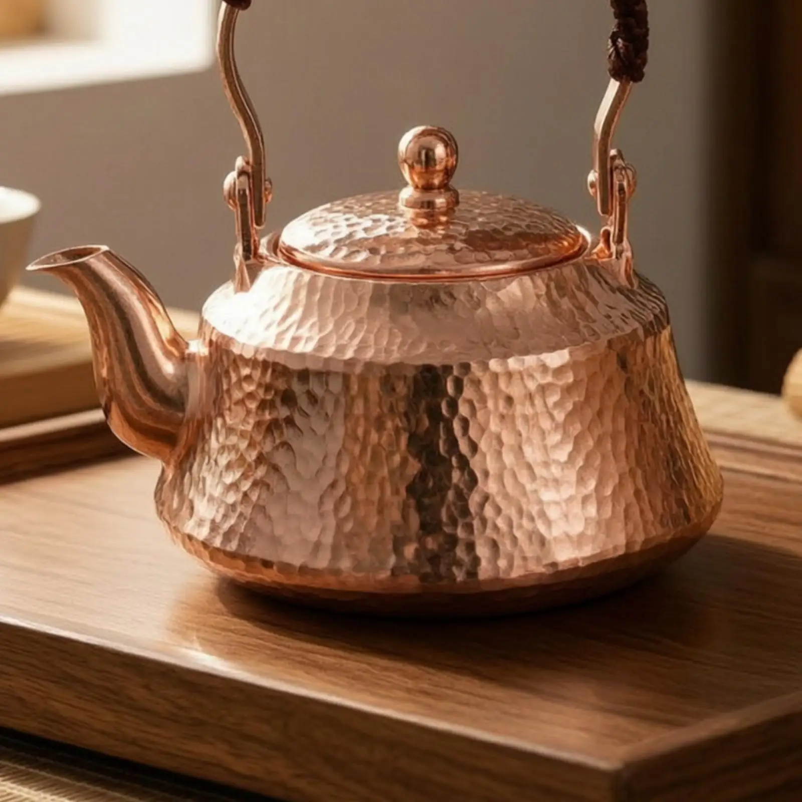 Traditional Copper Kettle Textured Hammered Body Retro Tea Kettle Stovetop Gentle Pour Teapot for Gongfu Tea Brewing