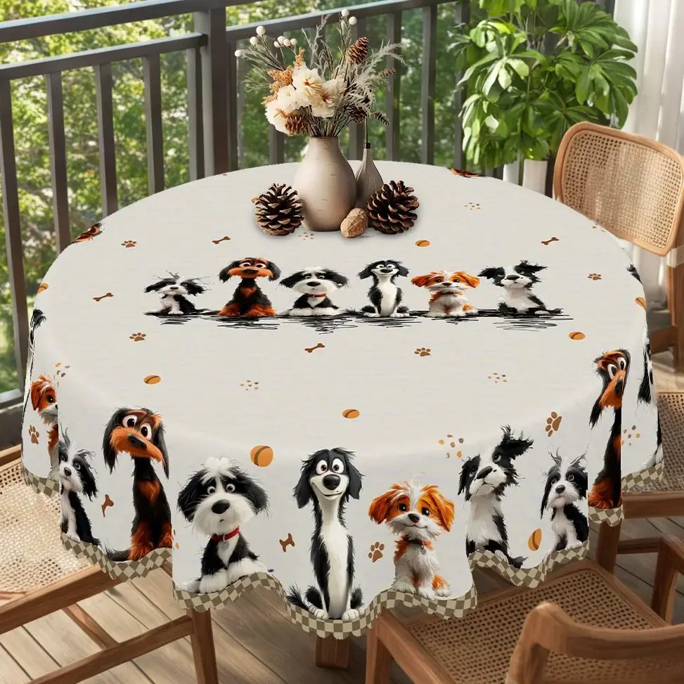 1 Piece of Cute Pet Dog-Themed Round and Rectangular Tablecloth, Available in Various Sizes, with Soft and Adorable Dog Prints Interwoven with Playful Paw Prints and Fun Bone Embellishments, Featuring Embossed Edges, Suitable for Home Dining Tables, Patio Gardens, Outdoor Picnics, Spring and Summer Home Decor, and a Cute Aesthetic Gift