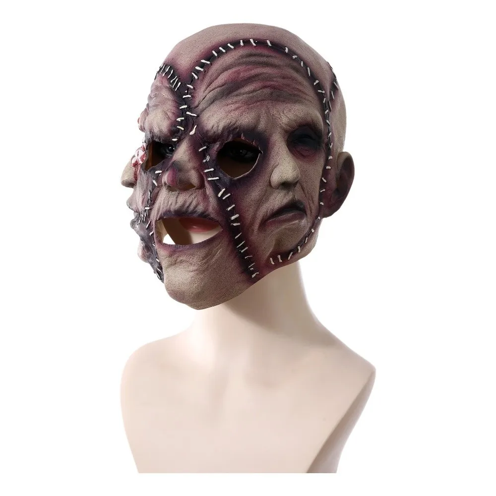 

Latex Three-Sided Scar Human Face Realistic Soft Halloween Scary Mask Universal Stitched Human Face Mask Performance Prop