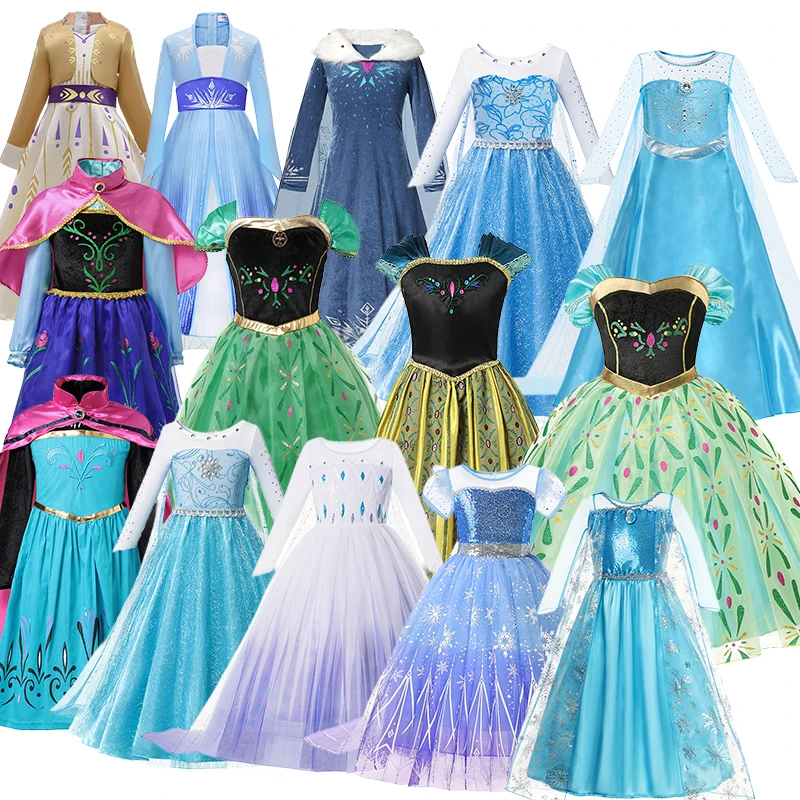 Elsa Anna Princess Costume Dress for Girls Birthday Party Snow Queen Cosplay Carnival Prom Outfit 2-8Y Girls Birthday Gifts
