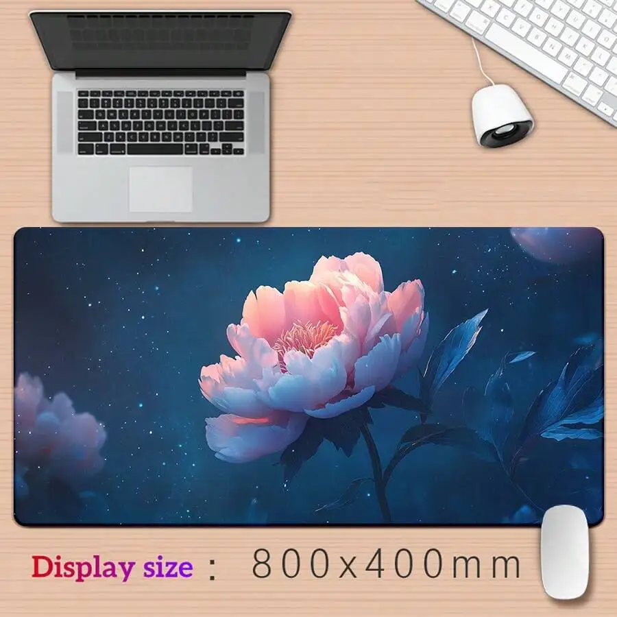 Large Pink Peony Floral Mousepad Rubber Non-Slip Extended Gaming Keyboard Mat For Office Laptop Desk