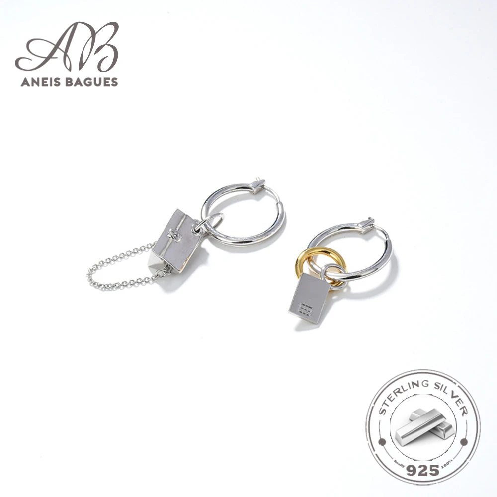 Aneis Bagues Trendy Irregular Design Bag Circle Chain Shape Clash Earrings For Women Real 925 Silver Hoop Earrings