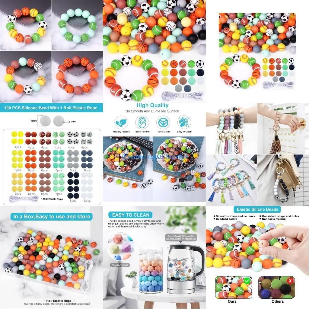 

090B DIY Silicone Beads Making for Bracelet Car Keychain Elastic KeyRing Tassel