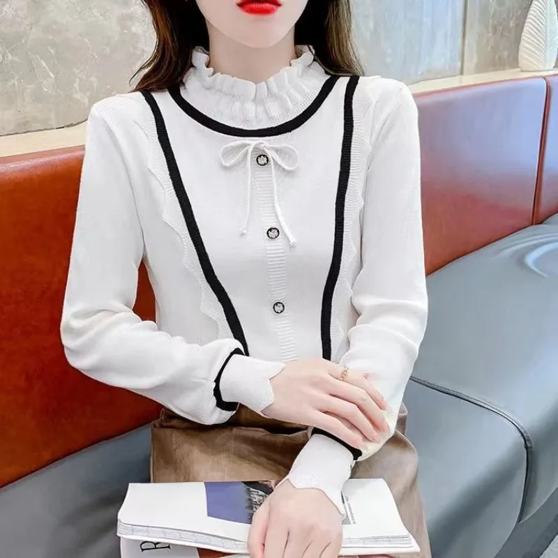 

Half-high Collar Buttons Knitted Sweaters for Women Elegant New Knitwear Korean Style on Promotion Thermal Trend Female Pullover