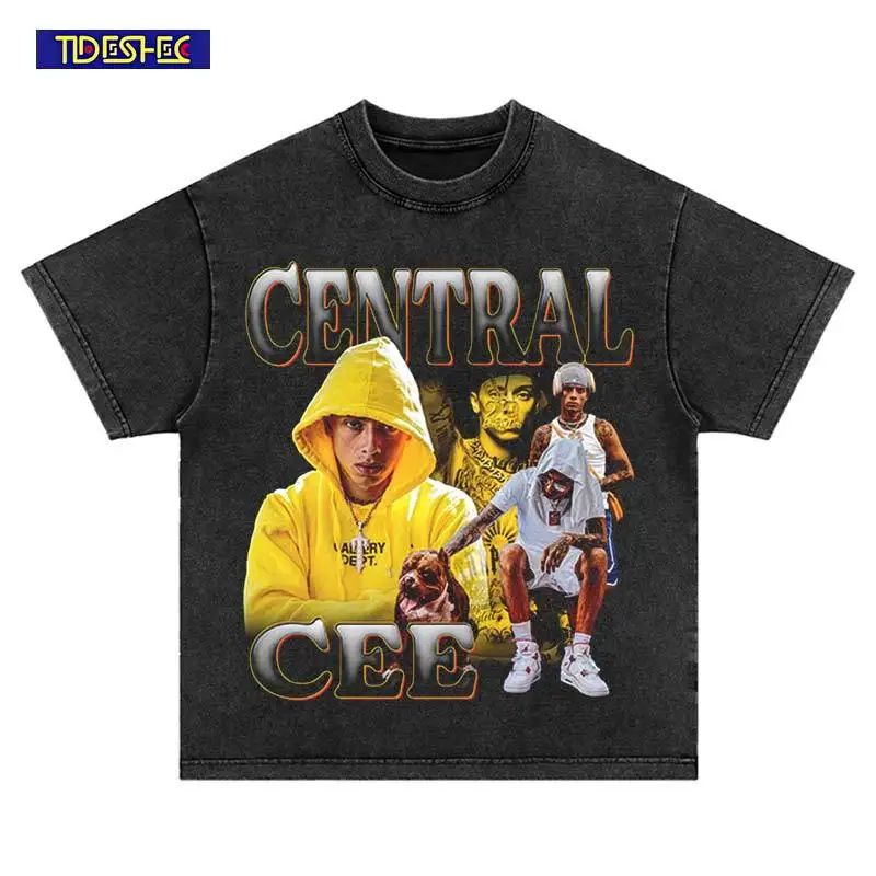 2025 Harajuku Washed T-Shirt Men Touch The Puppy Portrait Hip Hop Vintage Streetwear Printed Oversize Loose Cotton Tshirt Tops