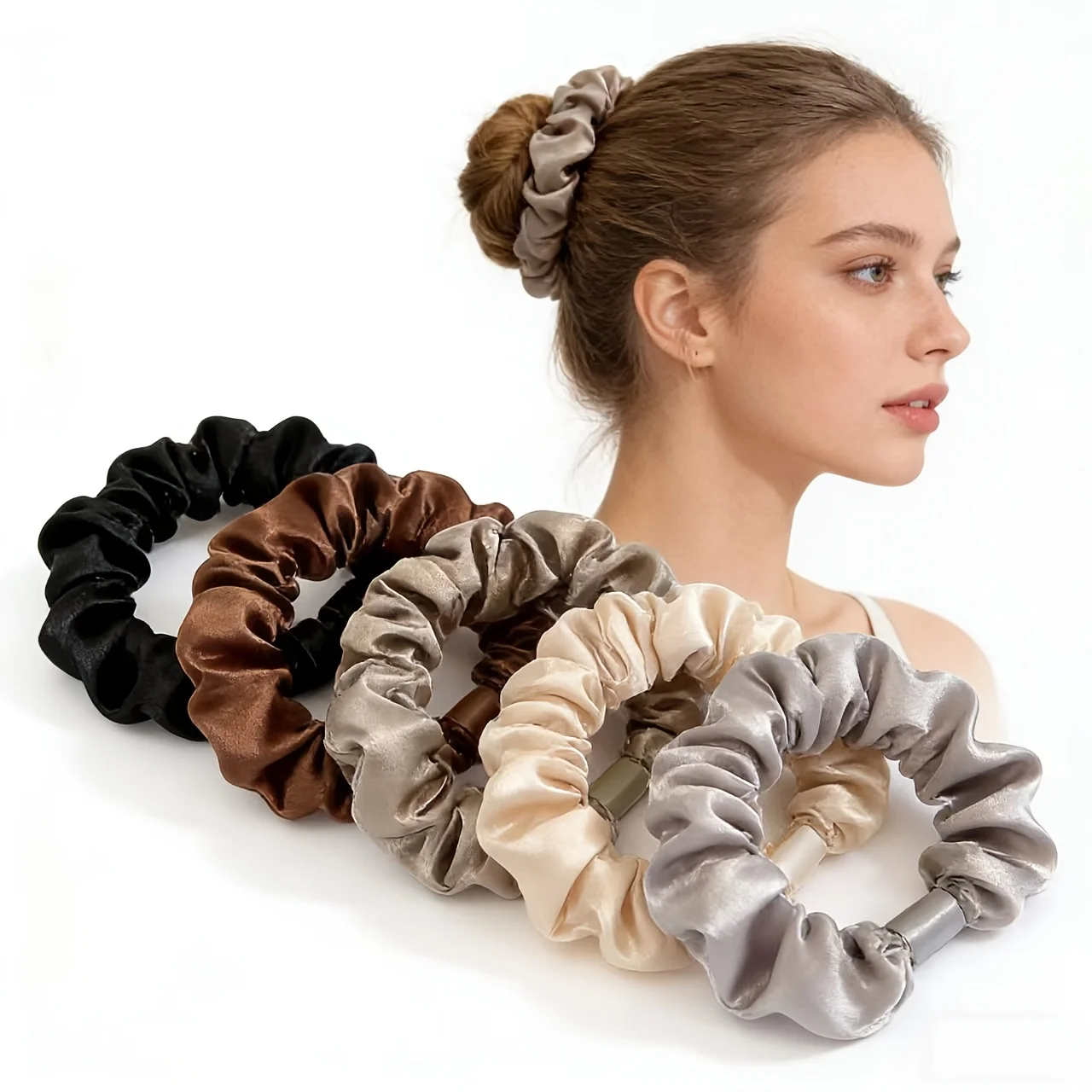 8pcs Elegant and Simple Brown Scrunchie High-Low Ponytail Bun Hair Accessory
