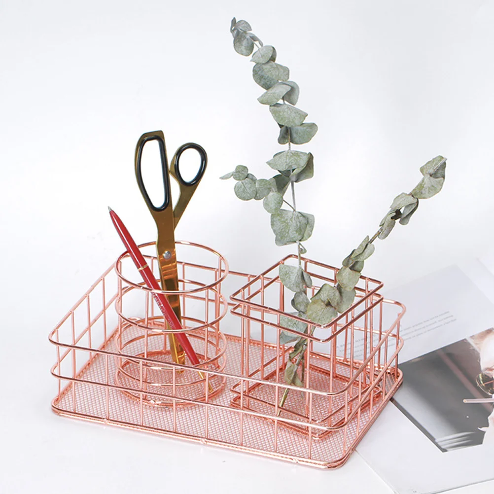 

2pcs Iron Art Storage Baskets Desktop Organizer For Pens Pencils Cosmetics Chopsticks Fruit Home Office Hotel Use