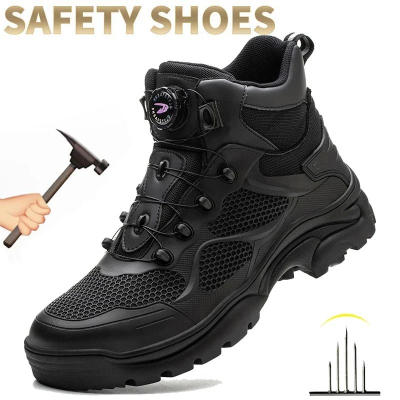 Indestructible Safety Work Shoes Mens Steel Toe Cap Boots Anti-smash Puncture-Proof Work Boots Breathable Sneaker Mens Boots