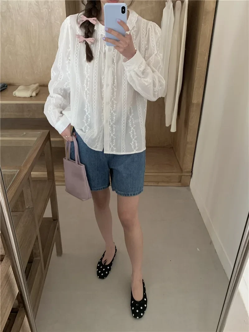 Summer Women Blouse Spring Shirt Female Woman Blouse Maxi Blusas Chiffon Casual Elegant Vintage Long Sleeve Oversize Loose White