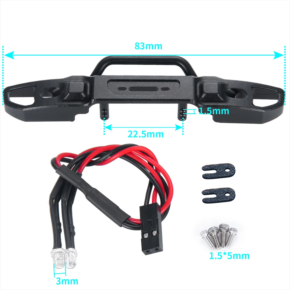 AXSPEED RC Car Metal Front Rear Bumper With LED Light for 1/24 Axial SCX24 AXI00006 Bronco Upgrade Parts