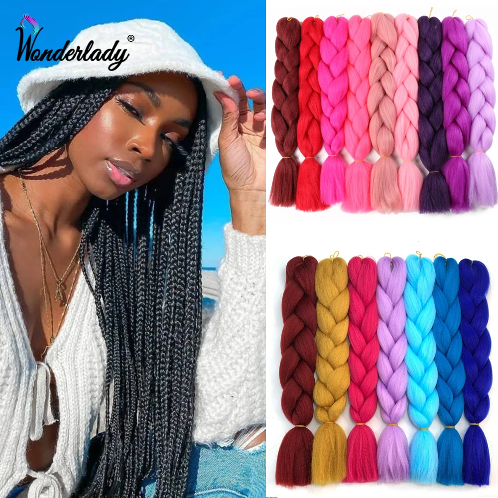 

WonderLady Colored Jumbo Braids Ombre Synthetic Braiding Hair Blonde Pink Blue 100g 24inch DIY Crochet Hair Extensions For Women