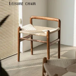 MOMO Scandinavian Simple Wood Vanity Stool Rattan Wicker Antique Square Stool Designer Creative Home Entrance Gateway Shoe Bench