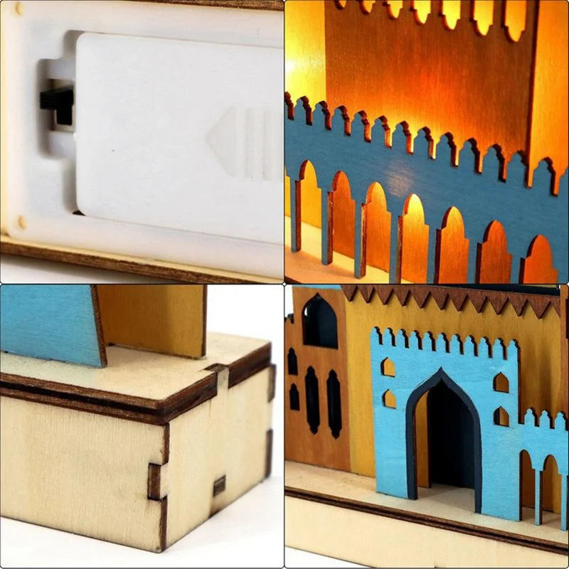 Wooden Eid Mubarak LED Night Light Muslim Ramadan Decor For Home Islamic Muslim Party Mubarak Decor Party Supplies