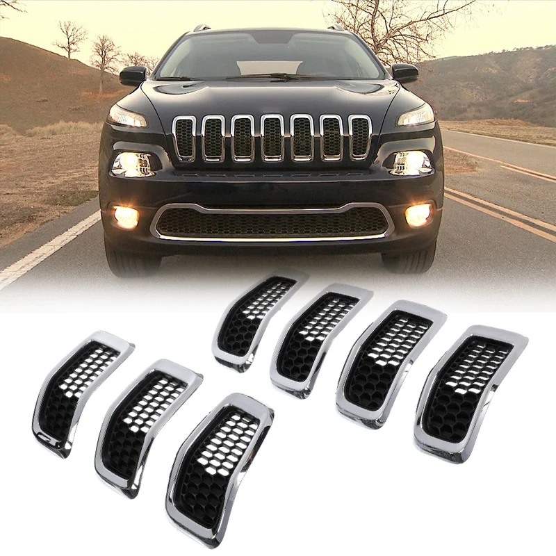 New-68138335AB Front Insert Mesh Grille Trim Cover Honeycomb Grill Clip-in For Jeep Cherokee 2014-2018