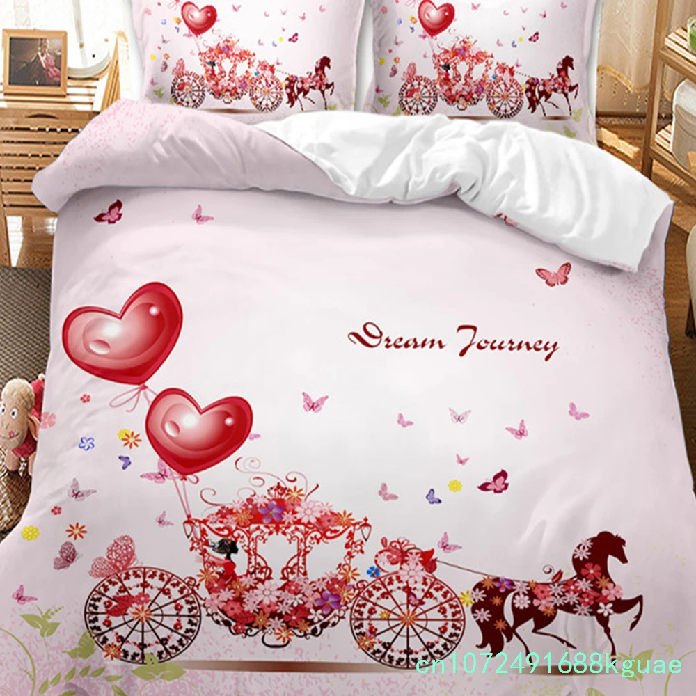 Girls Teen Romantic Bedding Set King Paris Eiffel Tower Duvet Cover Microfiber British Style Love Heart Cartoon Comforter Cover