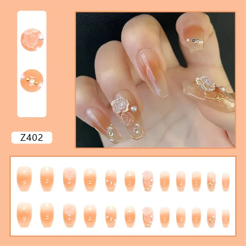 

24Ps/Set Light Change Design Camellia Artificial Fake Nail Art Handmade Short Press on Nail Full Cover Stick Wearing False Nails