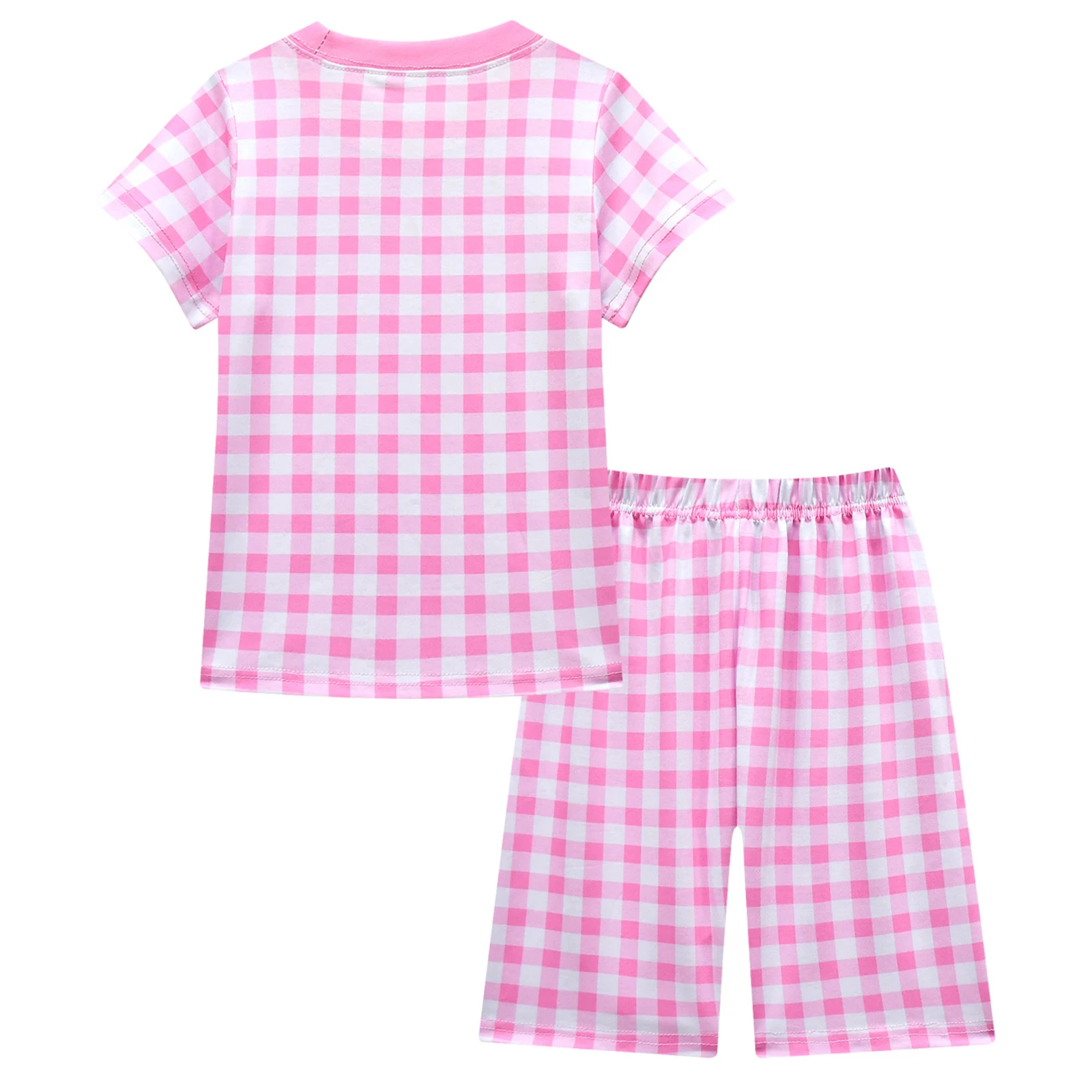 2Pcs Kids Girls Doll Cosplay Movie Costume Pink Plaid Print Princess Outfit Long Sleeve Top And Pants Set for Sleeping Dress Up