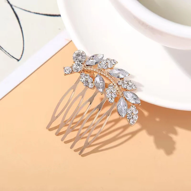 Bride Hair Accessories Crystal Rhinestone Hair Combs For Women Girl Leaf Shaped Hairpin Bride Headwear Wedding Hair Accessories