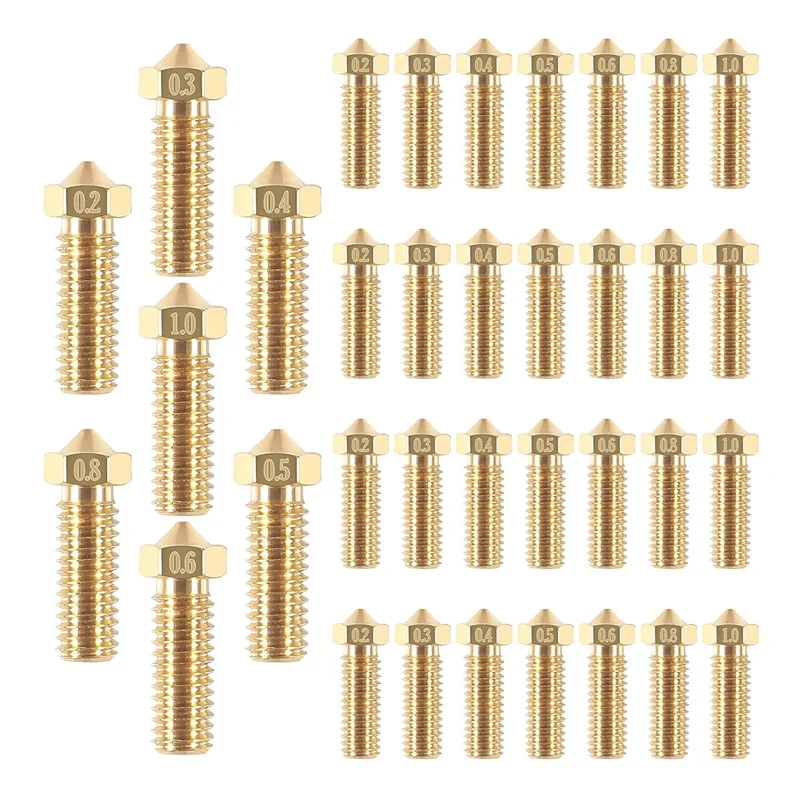 35Pcs Brass Nozzle Kit 0.2Mm 0.3Mm 0.4Mm 0.5Mm 0.6Mm 0.8Mm 1.0Mm 3D Printer Nozzles Extra Extruder Nozzles M6