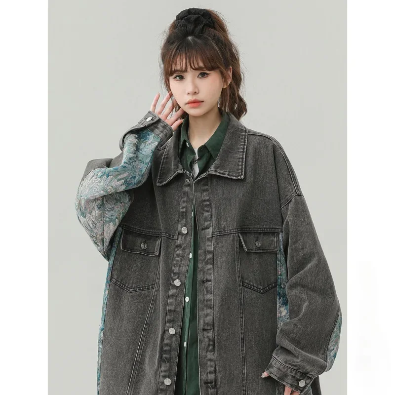 Embroidered Stitching Denim Jacket Men's Coat Women's Large China-Chic Unisex Coat