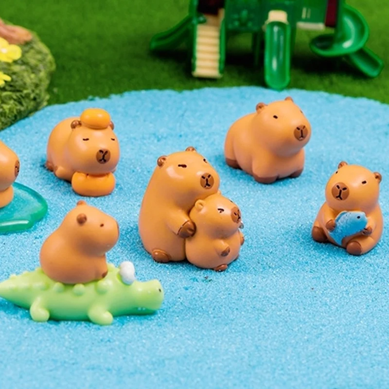 Resin Miniature Capybara Figurines Multicolor DIY Cartoon Capybara Statue Accessories Car Ornament Mini Animals Figurine