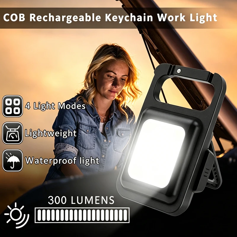 

Portable Keychain Light Mini Multifunctional Camping Flashlight USB Rechargeable Work LED Bright COB Pocket Clip Lantern