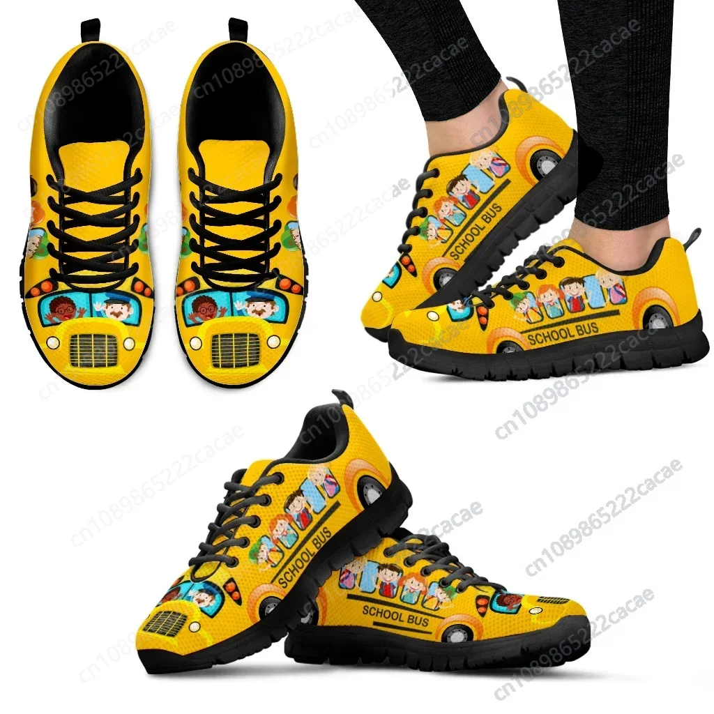 Yellow School Bus Design Casual Shoes Model Design Black Moccasins Demand Custom Breathable Lace-up Shoes Sneakers