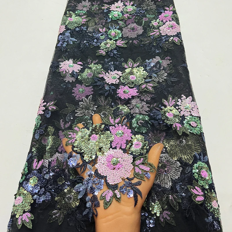 نسيج شبكي فرنسي فاخر، ترتر أفريقي طازج ونظيف متعدد الألوان، فستان قماش دانتيل مطرز عالي الجودة