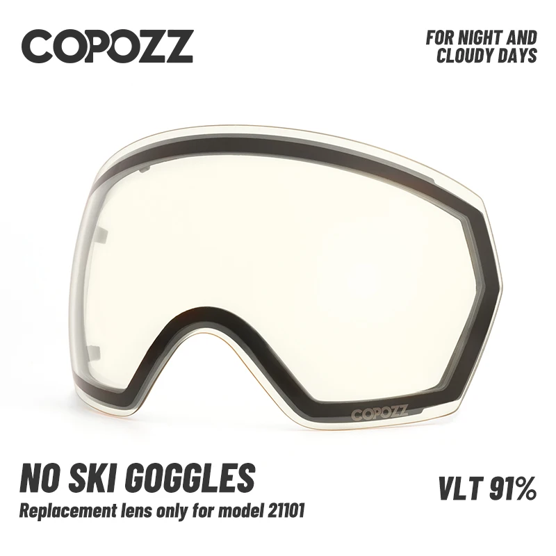 COPOZZ Replacement Ski Goggles Lens For Model 21101 Anti-fog UV400 Spherical Ski Glasses Snow Goggles Eyewear Lenses (Lens Only)