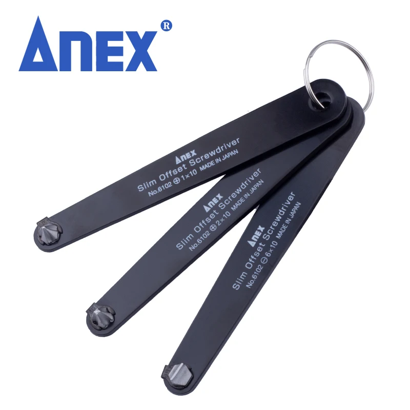 ANEX Ultra Thin Offset Screwdriver Hexagonal Wrench, 90 Degree Straight Thin Plate, for Tight Areas, Made in Japan, Black