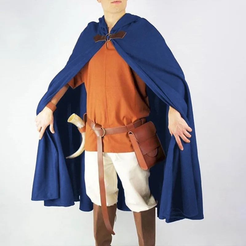 

Women Men Velvet Cloak With Hood Renaissance Pirate Robe Medieval Knight Hooded Cloak Halloween Cape With Metal Loop Clasp