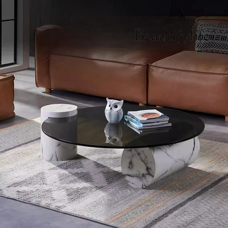 

Журнальный столик из скандинавского мрамора для гостиной, современная мода, простой бытовой, для маленькой квартиры, стеклянный креатив