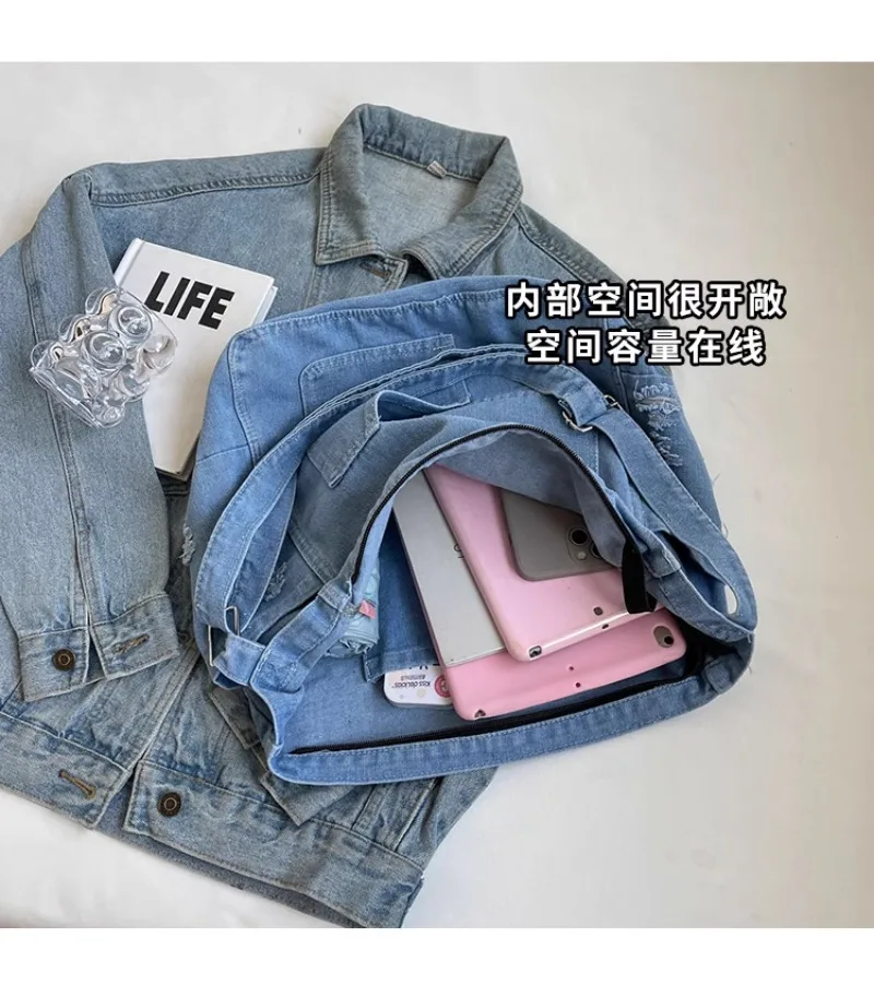 Trendy Denim Large Shoulder Crossbody Bags Women Tote Handbags and Purses New Jeans Hobos Ladies Messenger Bag High Quality