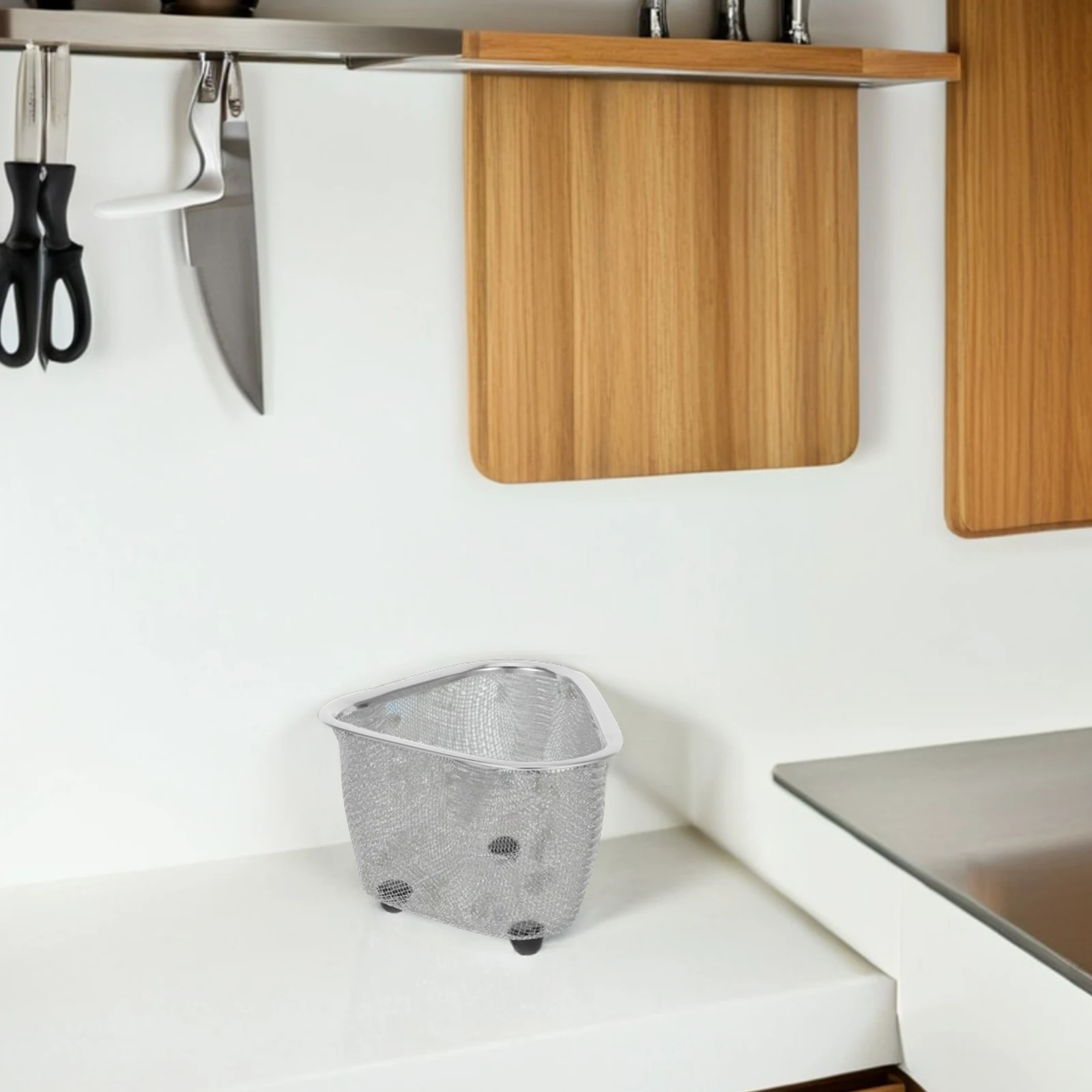 

1Pcs Sink Basket Stainless Steel Corner Drainer Rack Sponge Holder Fruit Washing Sink Basket Dish Drainer