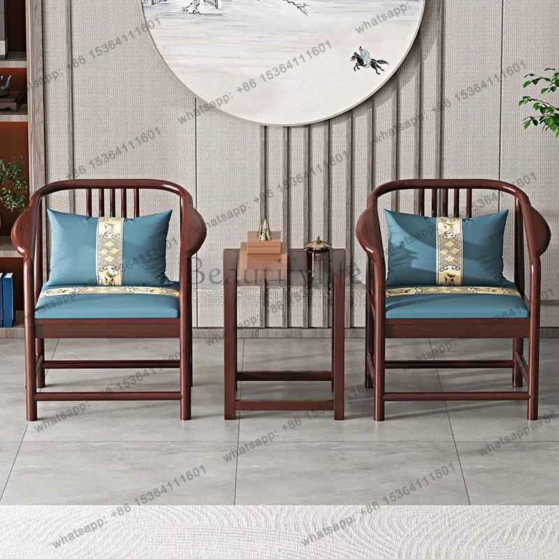 New Chinese Style Solid Wood Round Chair Tea Three-Piece Set Combination Single Taishi Chair Balcony Armchair Hotel Leisure